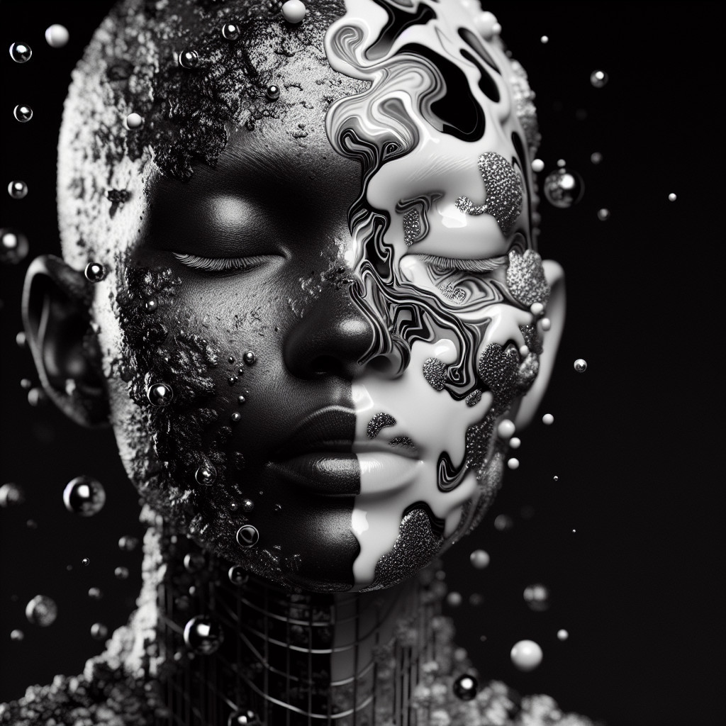 Surreal Human Face with Contrasting Textures and Patterns