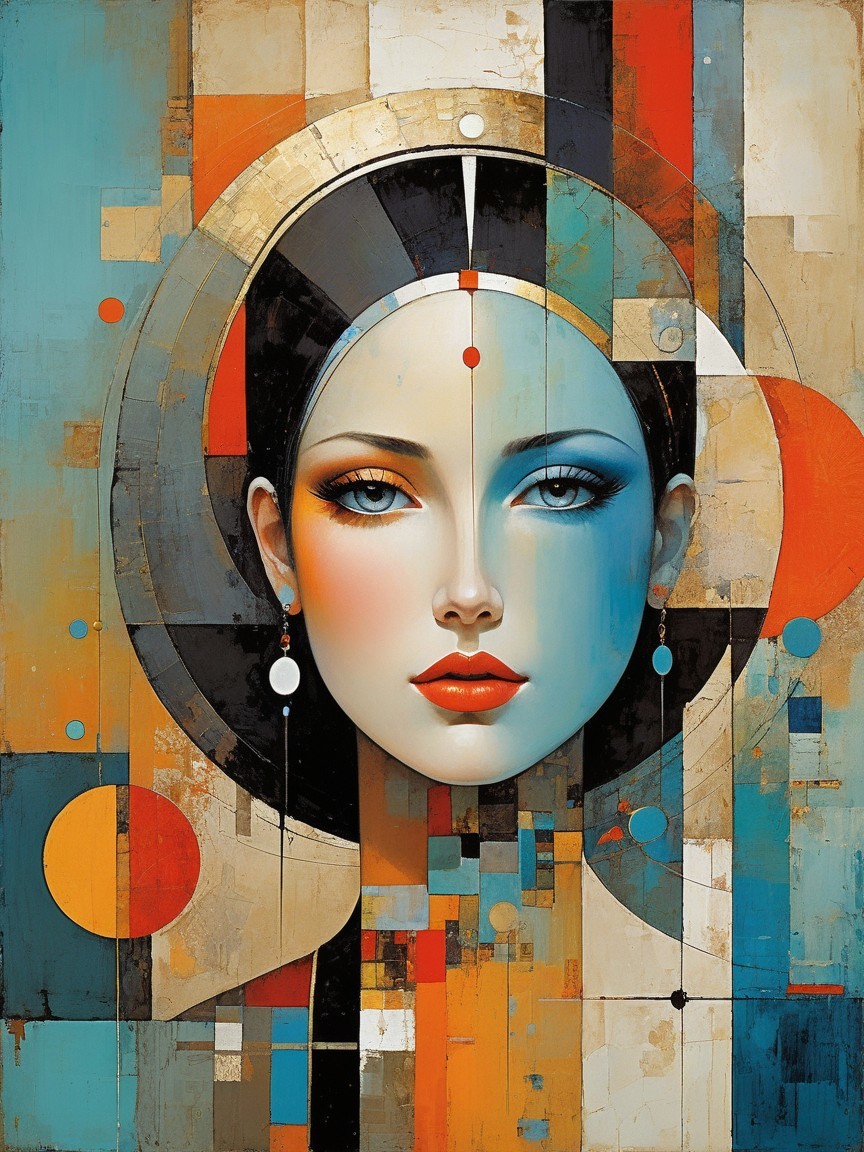 Stylized portrait of a woman with geometric shapes