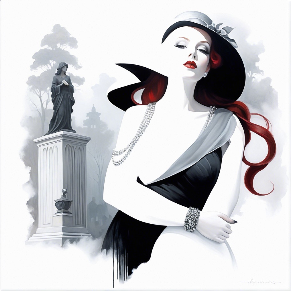 Glamorous Woman in Elegant Black and White Dress