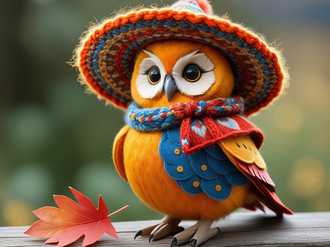 Cartoon Owl with Sombrero and Colorful Scarf