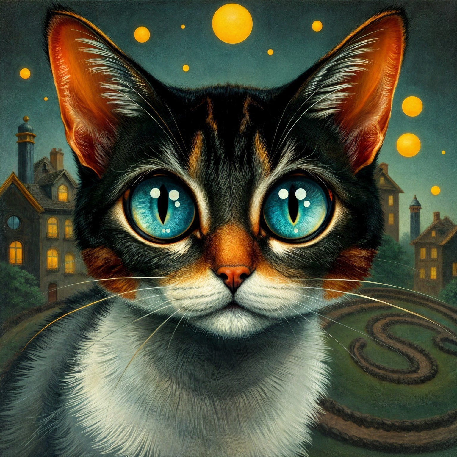 Whimsical Cat in Enchanting Dreamy Landscape