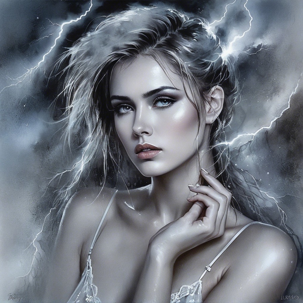 Portrait of a Woman with Flowing Hair and Blue Eyes