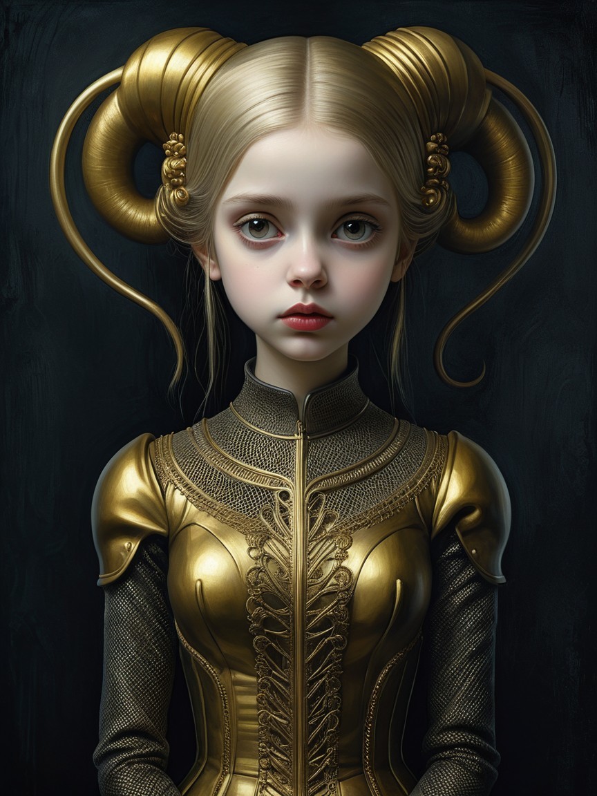 Young girl with golden horns and ornate outfit
