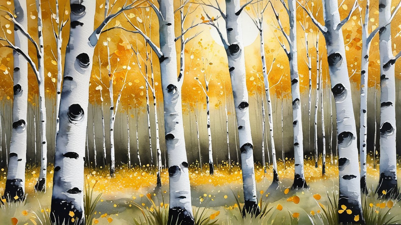 Serene Autumn Forest with Birch Trees and Foliage