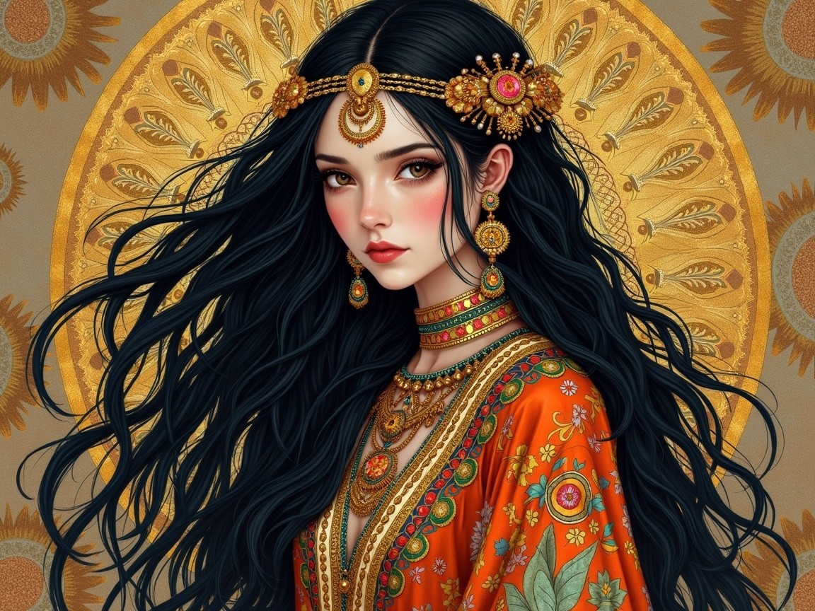 Vibrant Portrait of Woman in Orange Floral Attire