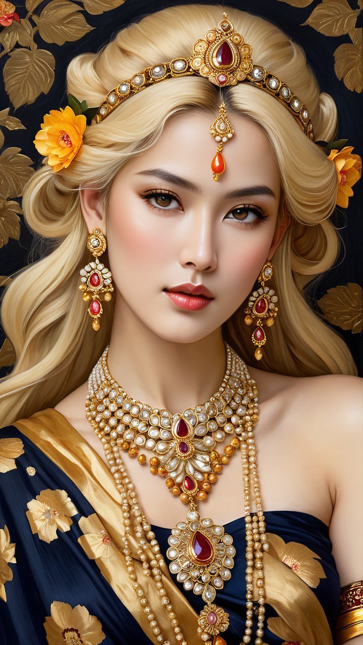 Traditional Attire and Jewelry with Floral Motifs