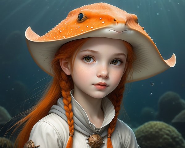 Young girl with red hair in underwater setting