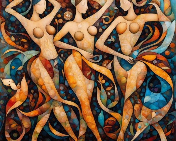 Abstract Figures of Women in Vibrant Colors and Patterns
