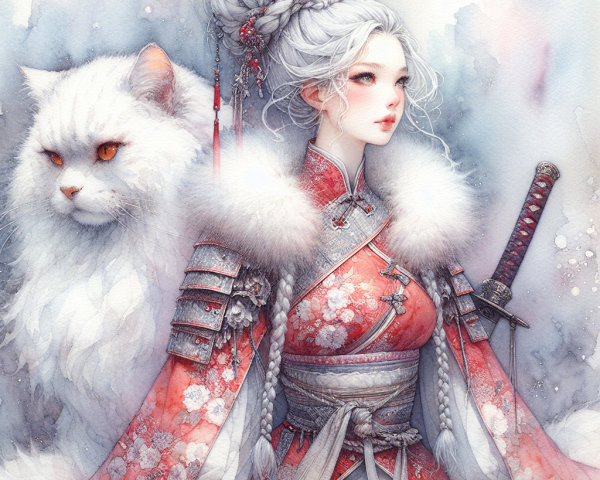 Detailed Illustration of Woman in Traditional Japanese Attire