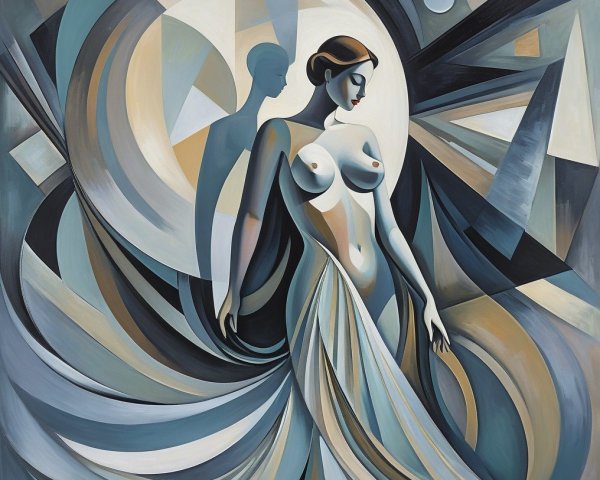 Stylized Female Figure with Shadowy Male Silhouette