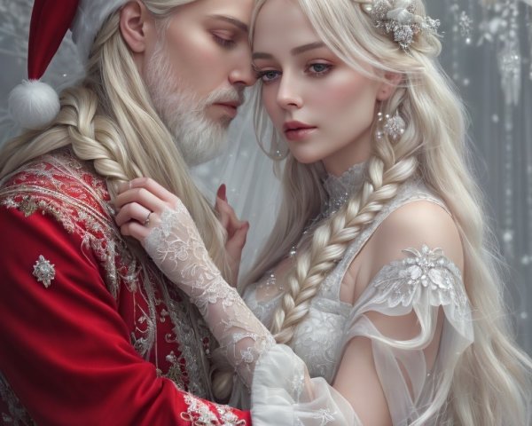 Magical Winter Scene with Elegant Couple in Attire