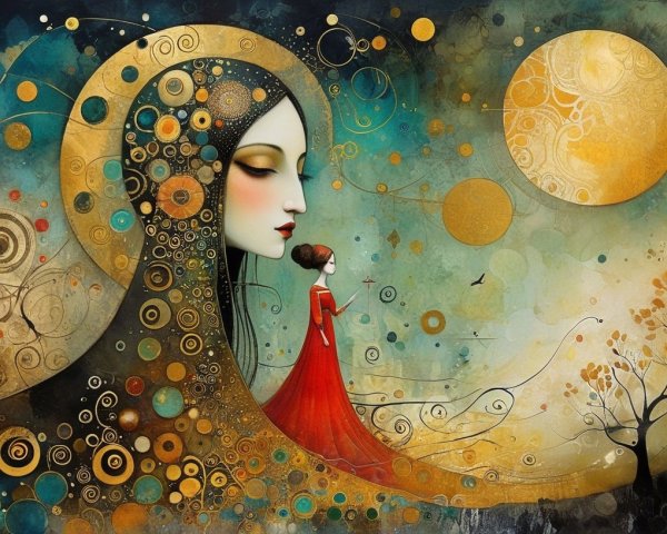 Whimsical Artwork of Ethereal Woman and Dreamlike Scene