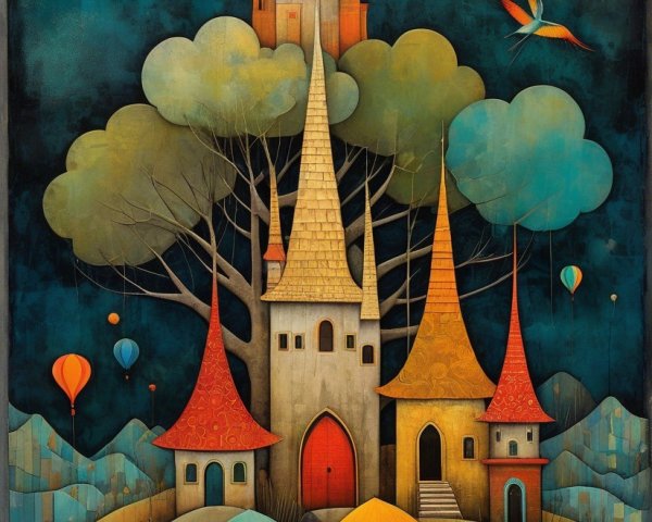 Colorful Towers and Castles in a Whimsical Landscape