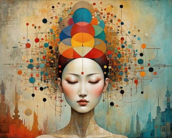 Stylized Portrait of a Woman with Geometric Background