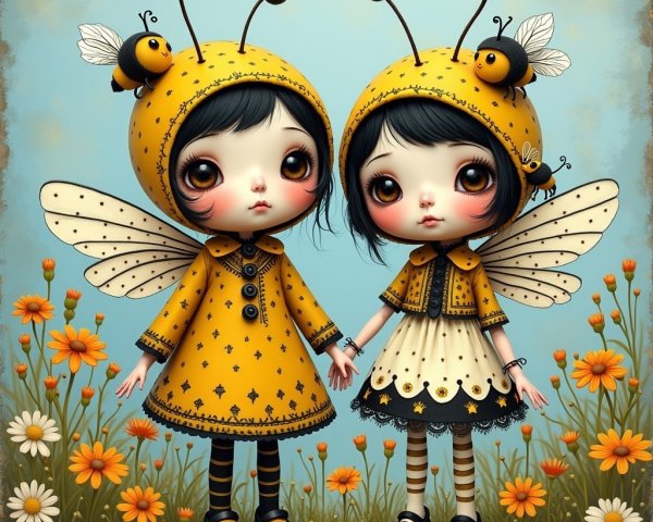 Whimsical Doll Characters in Bee-Themed Outfits