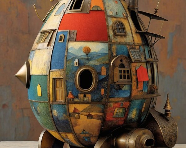 Whimsical Egg-Shaped Structure with Steampunk Elements