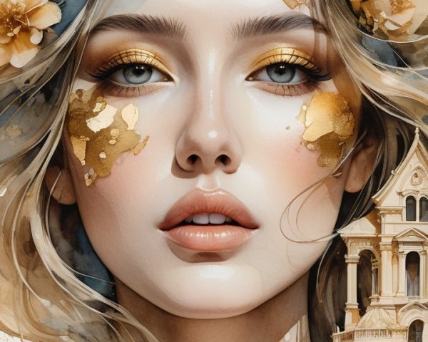 Detailed Digital Watercolor of Dreamy Woman Portrait