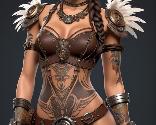 Steampunk Female Character with Intricate Armor and Accessories