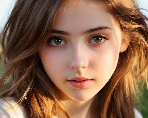 Close-up Portrait of a Young Person with Brown Hair