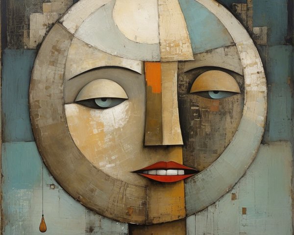 Geometric Circular Face with Muted Colors and Depth