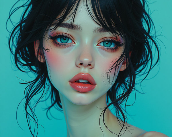Close-Up Portrait of a Young Woman with Blue Eyes