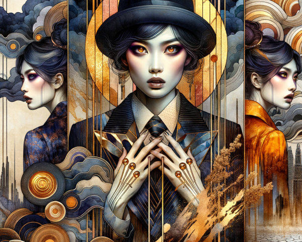 Intricate Digital Artwork of Enigmatic Figure in Suit