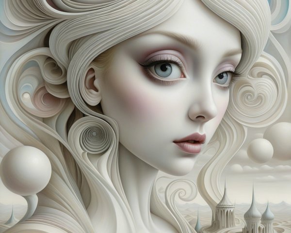 Ethereal Portrait of a Young Woman with Whimsical Background