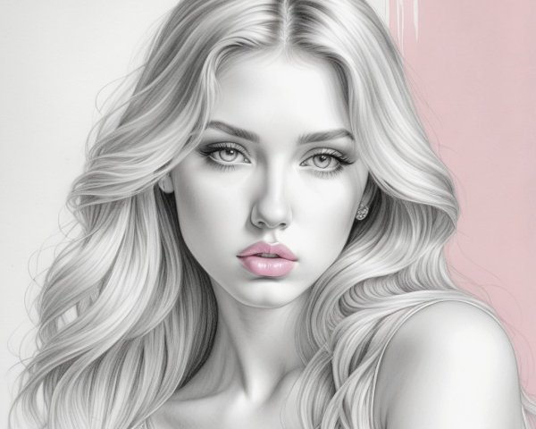 Black and White Portrait of a Young Woman with Hair