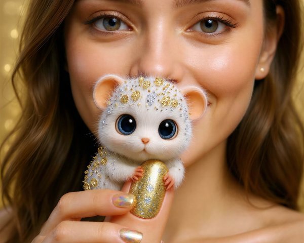 Close-up Portrait of a Young Woman with Fluffy Creature