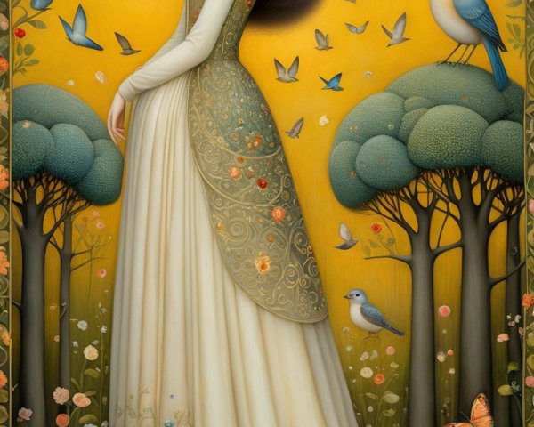 Serene Woman in Enchanted Forest with Floral Crown