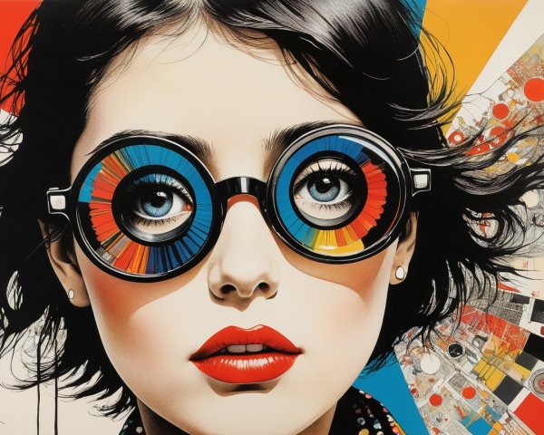 Portrait of a woman with short black hair and colorful glasses