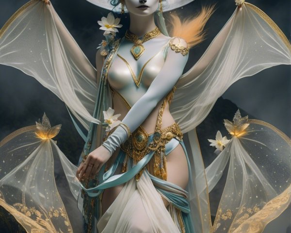 Ethereal Figure with Fox Features and Full Moon Backdrop