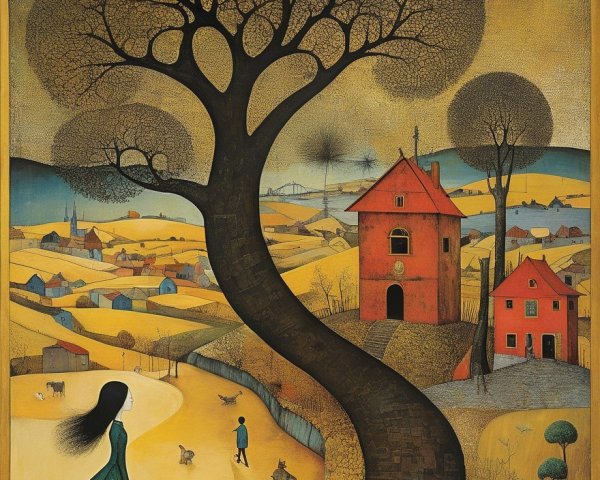 Whimsical Illustration of a Serene Landscape Path
