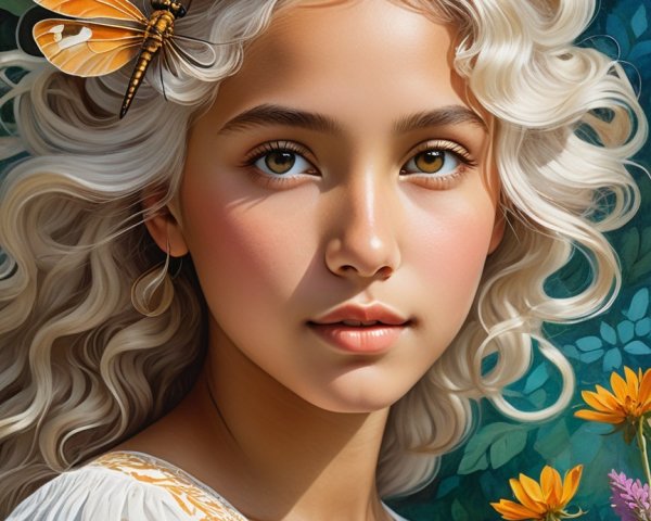 Portrait of a Young Girl Surrounded by Wildflowers
