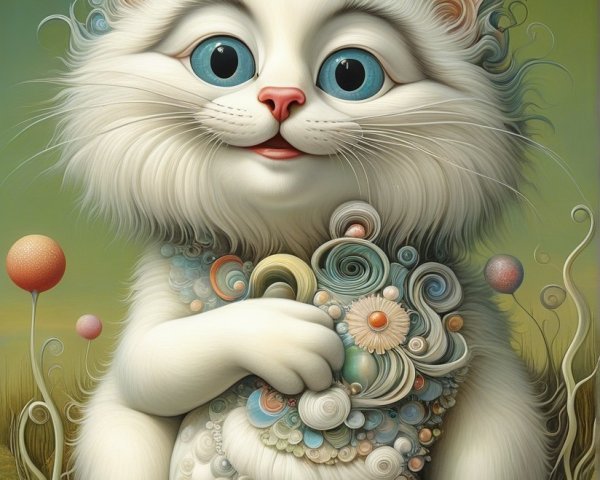 Fluffy White Cat with Blue Eyes in Dreamy Setting