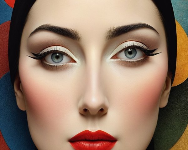 Portrait of a Woman with Bold Makeup and Warm Background