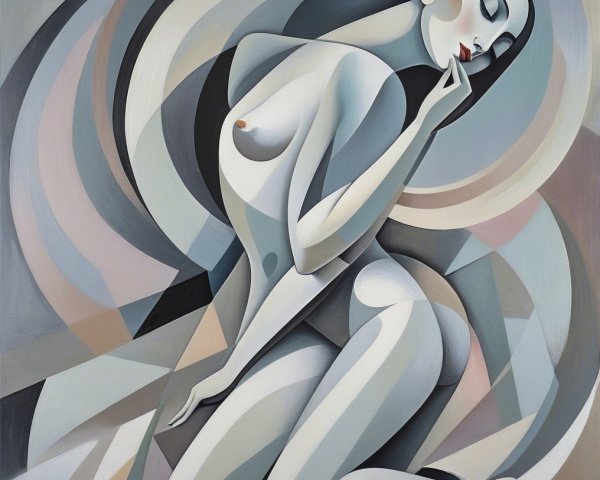 Abstract Female Figure in Serene Pose and Soft Colors