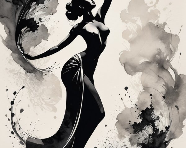 Watercolor Silhouette of Indian Woman Dancing