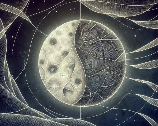 Stylized Planet with Distinct Halves and Ethereal Lines