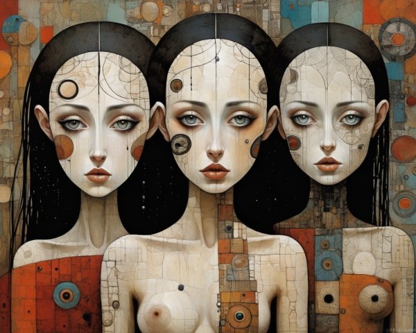 Stylized Females Against Vibrant Abstract Background