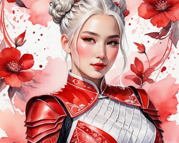 Young Woman in Traditional Red and White Floral Outfit