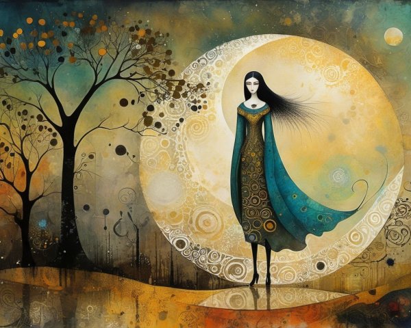 Mystical Scene with Crescent Moon and Vibrant Colors