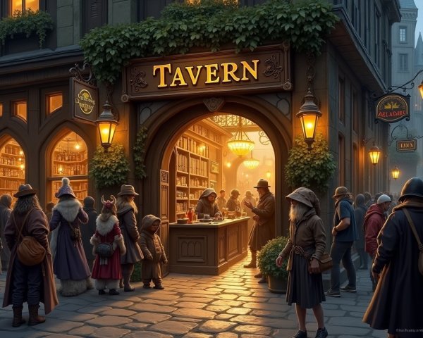Lively Medieval Tavern on Cobblestone Street