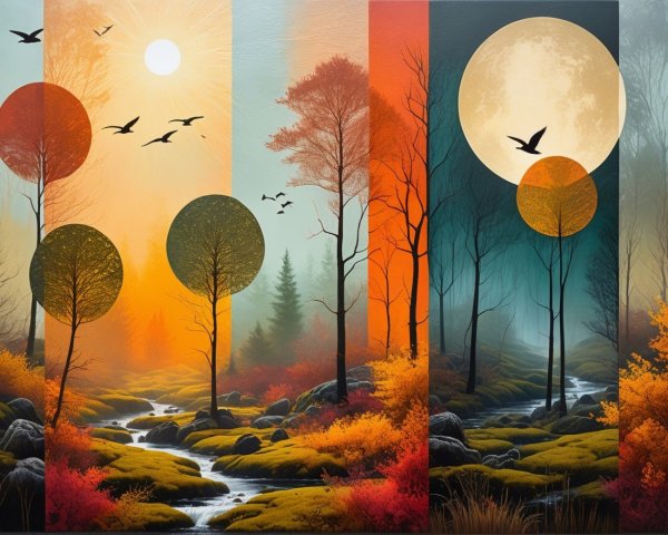 Vibrant Landscape Depicting Different Times of Day