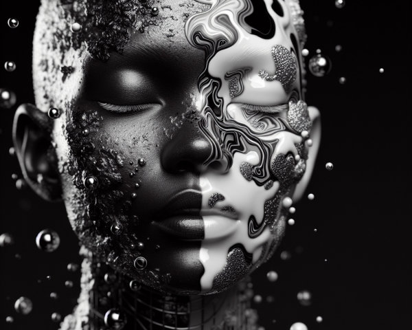 Surreal Human Face with Contrasting Textures and Patterns