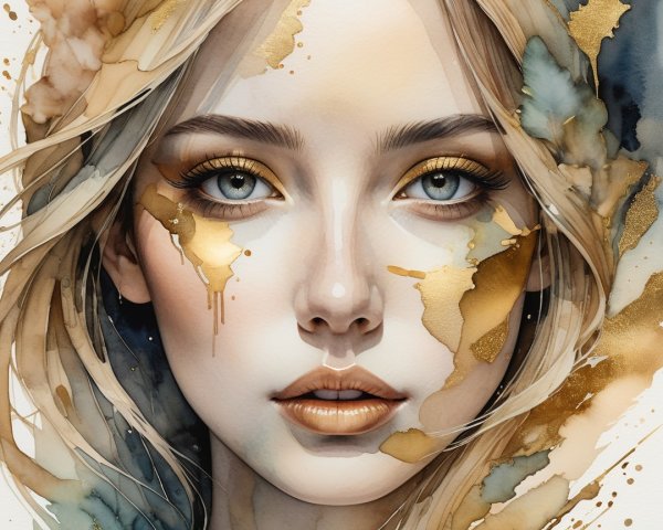 Close-Up Watercolor Portrait of a Mystical Woman