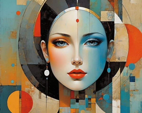 Stylized portrait of a woman with geometric shapes