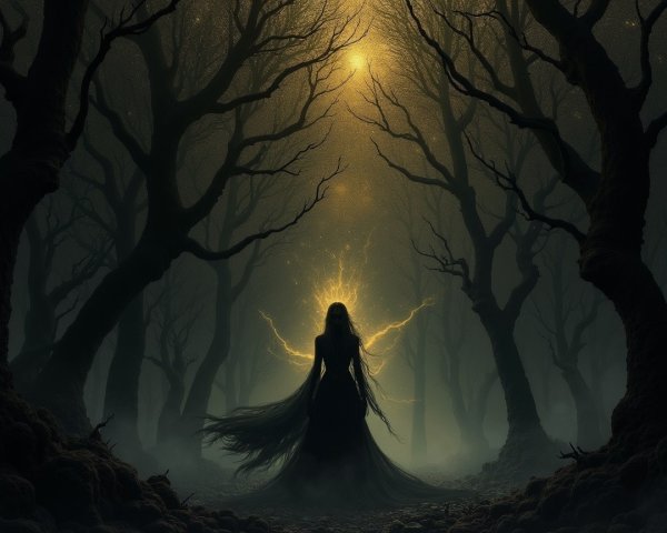 Silhouetted Figure in an Eerie Forest Setting