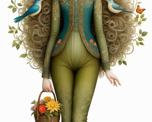 Whimsical Illustration of a Nature-Inspired Woman