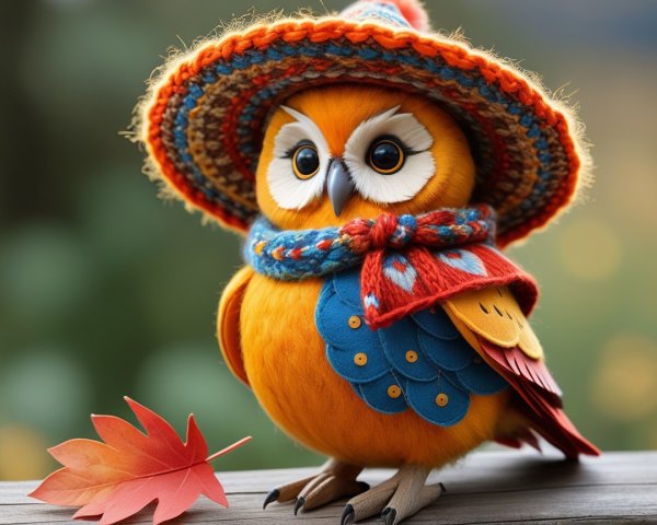 Cartoon Owl with Sombrero and Colorful Scarf
